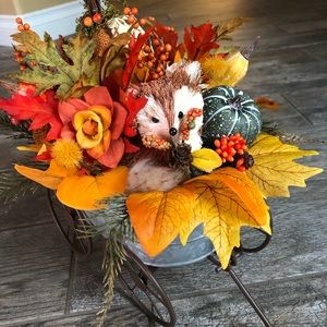 Pumpkin wagon with sola wood and faux floral